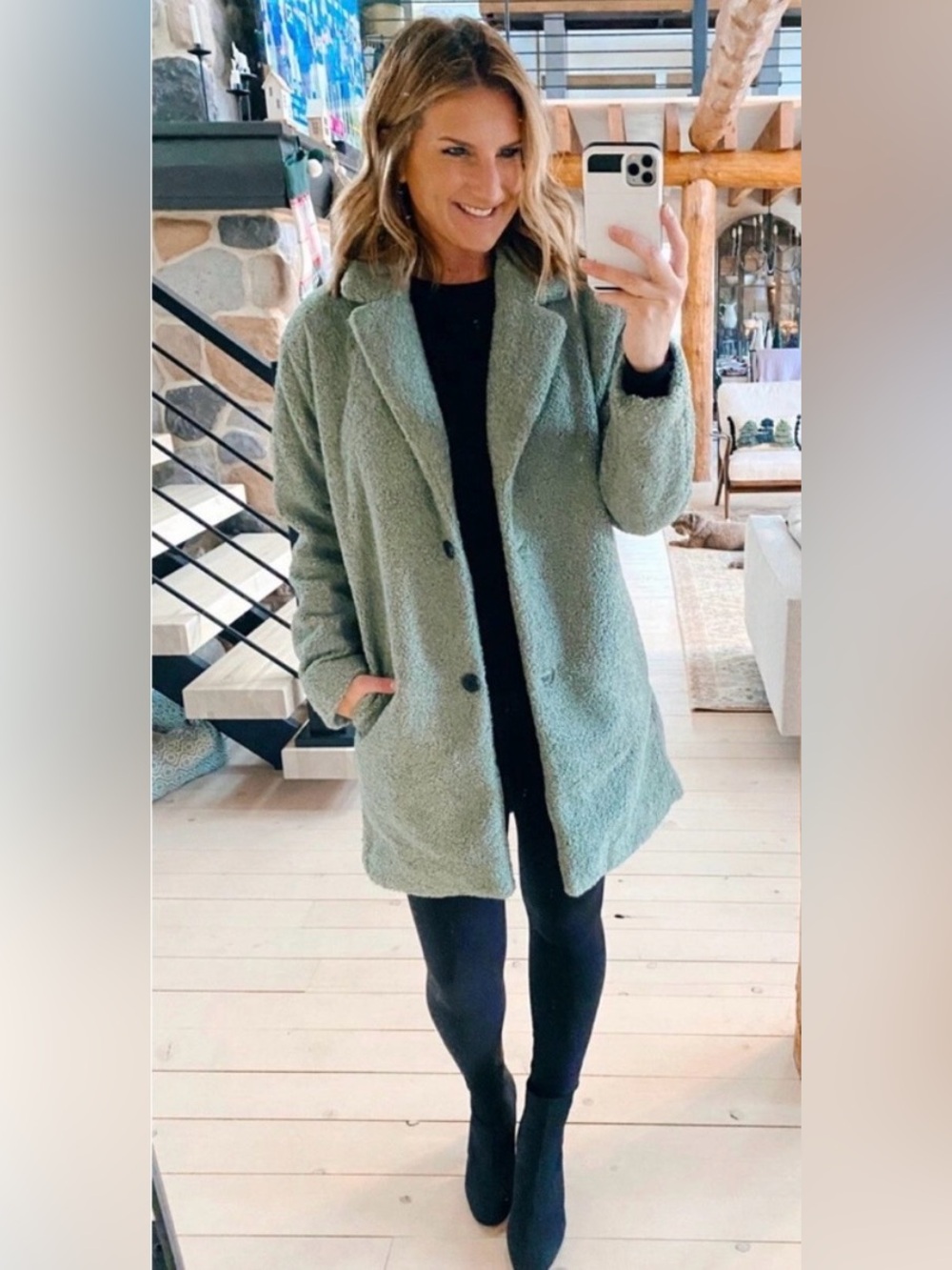 Daily Ritual Teddy Bear Coat Sage Green Oversized Fit